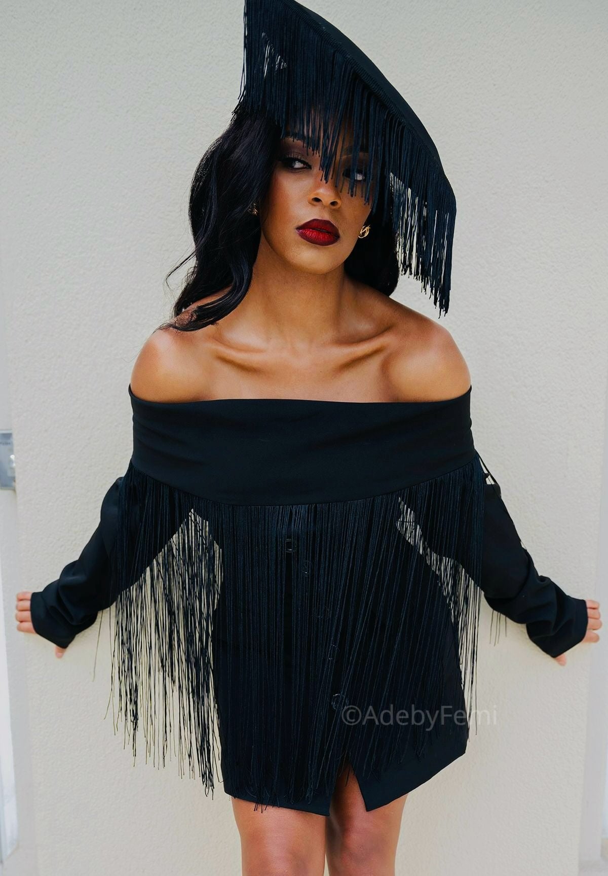 Off-Shoulder Fringe Blazer