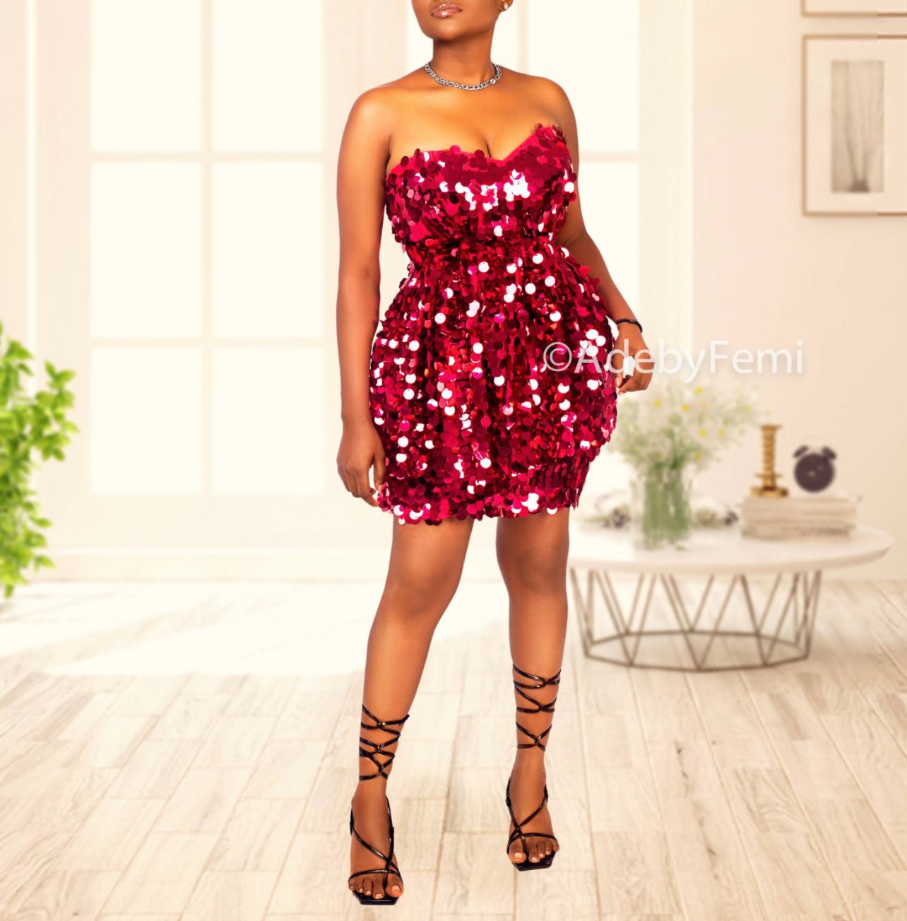 Farah dress red model standing