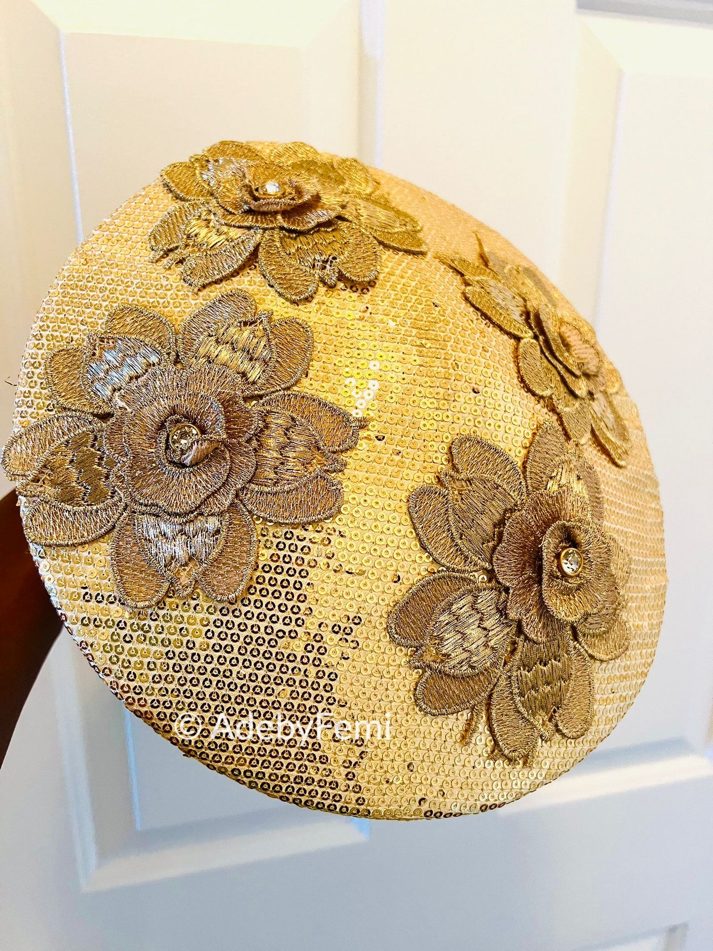 Gold sequin disc fascinator