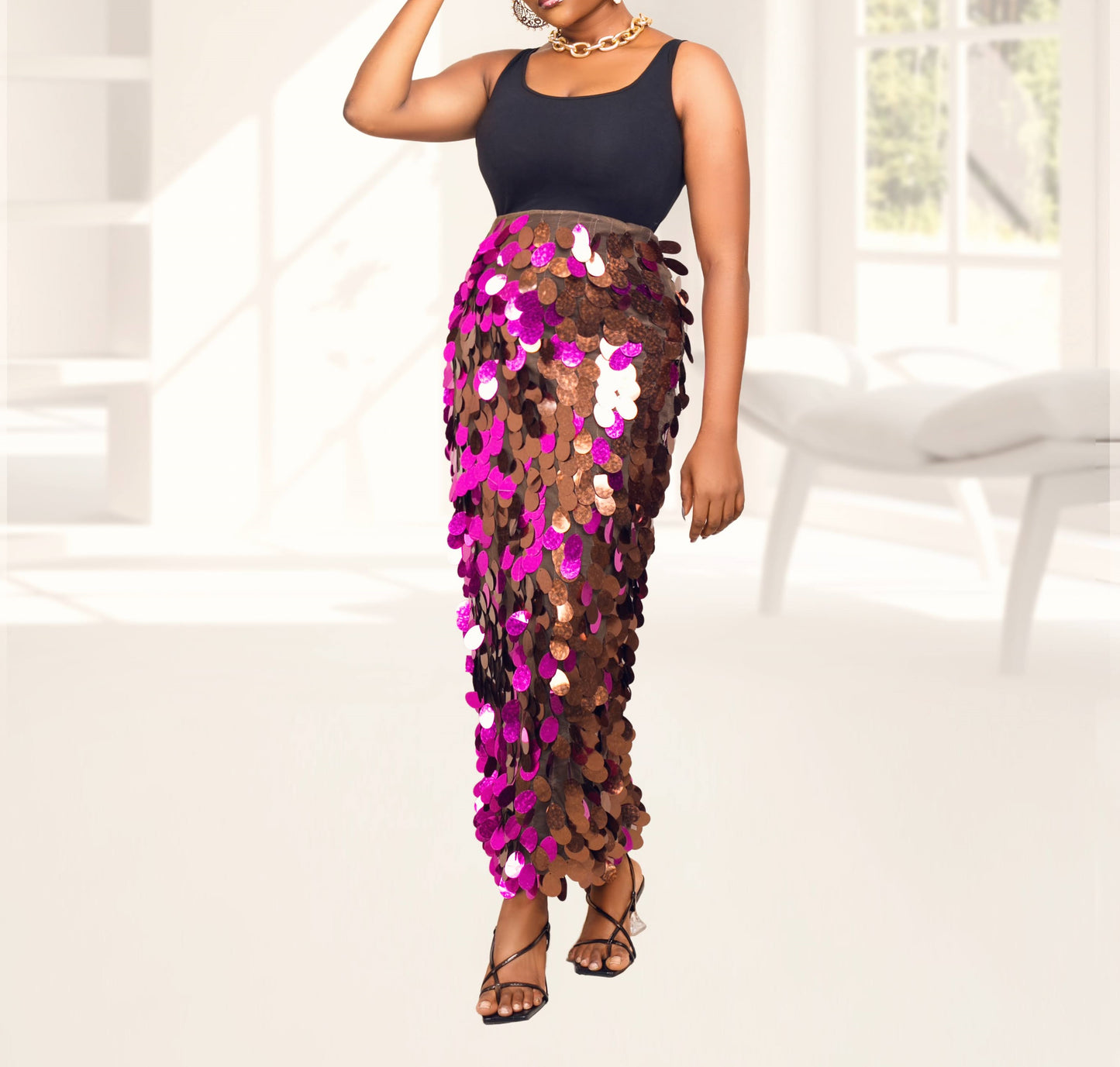 Henri skirt fucshia model material