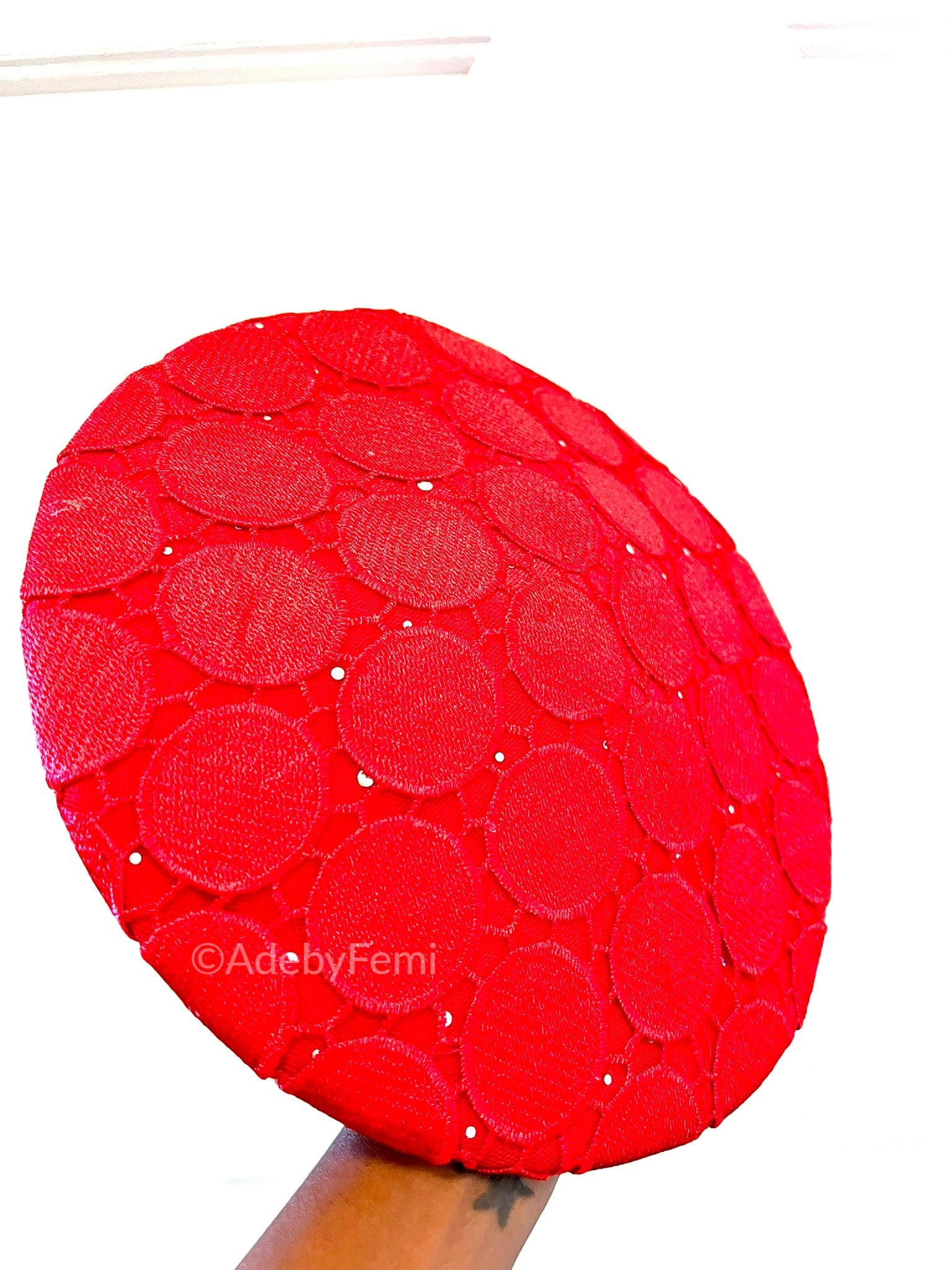 Red lace disc fascinator